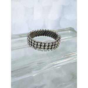 Vintage 50’s STRETCH Tennis Clear Rhinestone Crystal Bracelet Bling Wide 7”